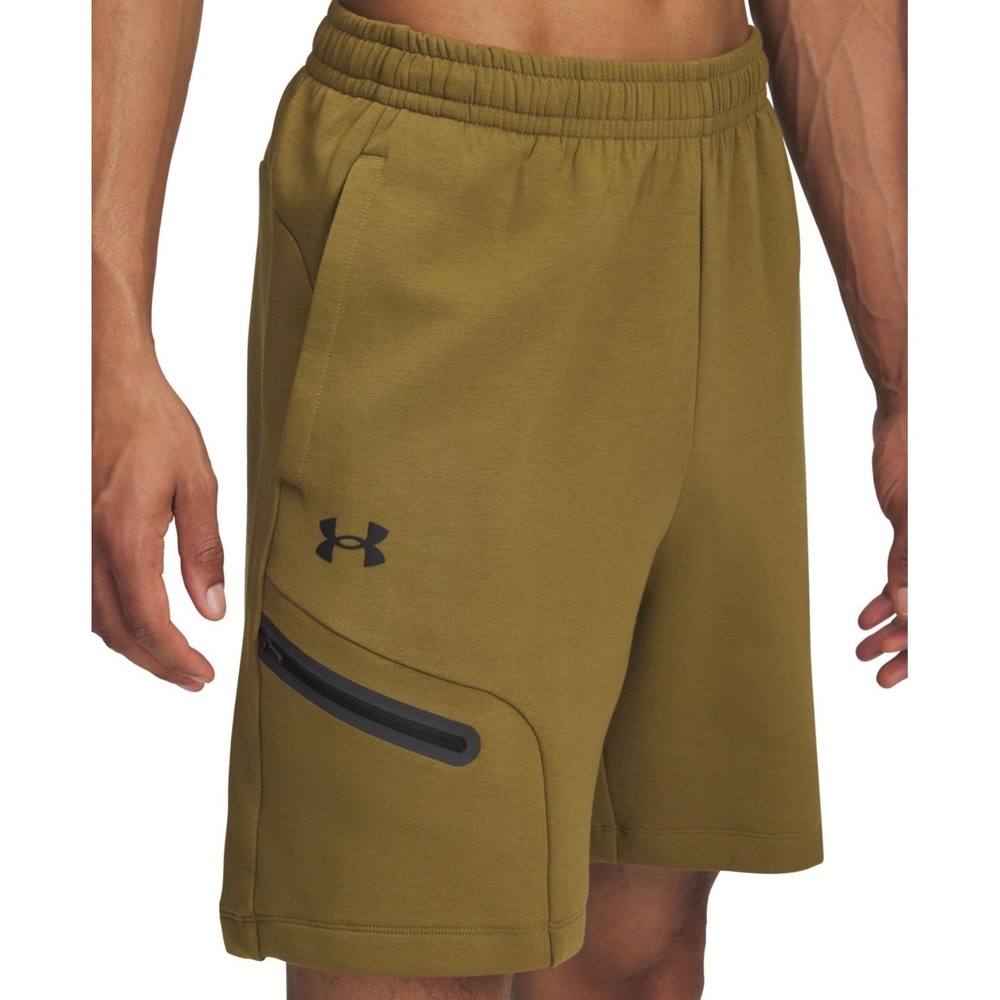 New Mens UNDER ARMOUR Small UNSTOPPABLE FLEECE‎ pocket SHORT CANTEEN GREEN/BLACK